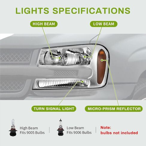 AUTOSAVER88 Headlights Assembly Compatible with 2002-2009 Trailblazer W/Full Width Grille Amber Reflector(Except Compatible with 2006-2009 LT models) in Saudi Arabia