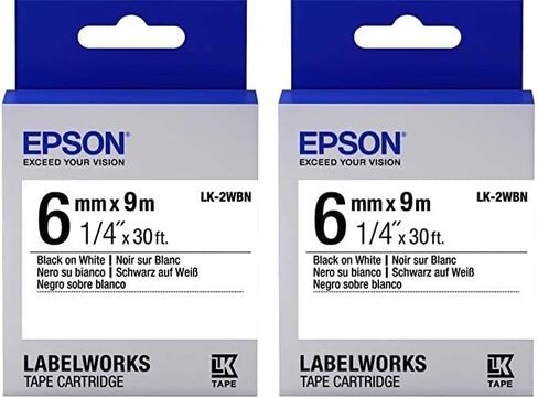 Epson LabelWorks Standard LK (Replaces LC) Tape Cartridge ~1/4" Black on White (LK-2WBN) - for use with LabelWorks LW-300, LW-400, LW-600P and LW-700 Label Printers in Saudi Arabia
