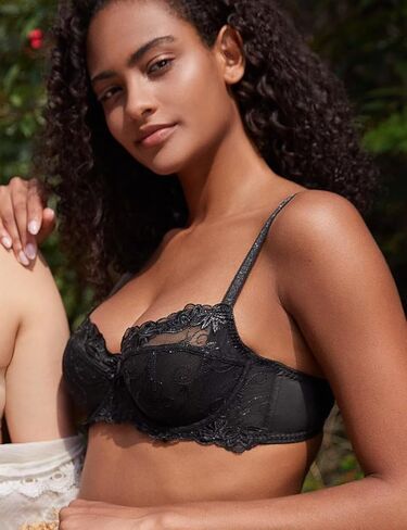 Deyllo Women's Lace Bra Plus Size Underwire Embroidered Unlined Bra See Through Non Padded in Kuwait