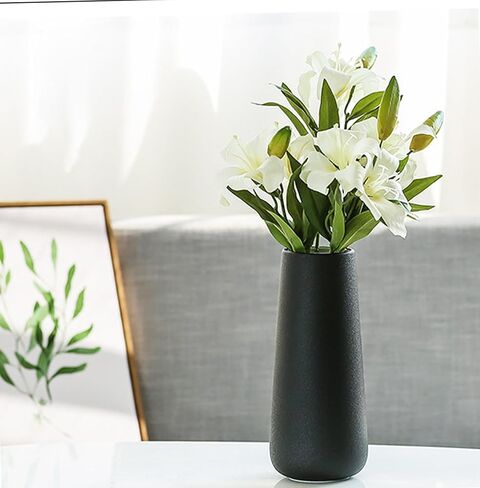 8 Inch Tall Matt Black Ceramic Vase for Flowers & Pampas Grass, Small Classic Rustic Style Decorative Vases for Home Decor Table Centerpieces in Saudi Arabia