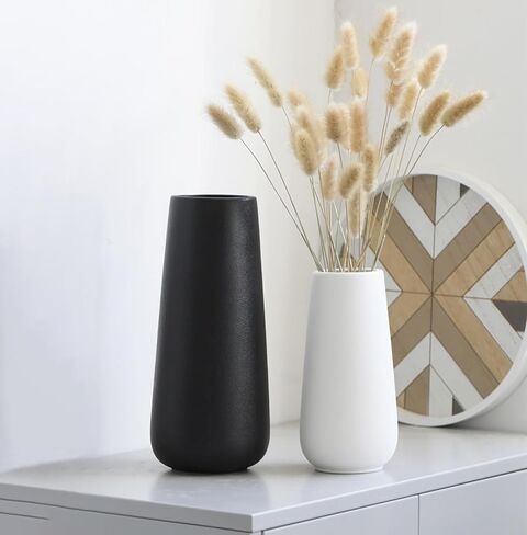 8 Inch Tall Matt Black Ceramic Vase for Flowers & Pampas Grass, Small Classic Rustic Style Decorative Vases for Home Decor Table Centerpieces in Saudi Arabia