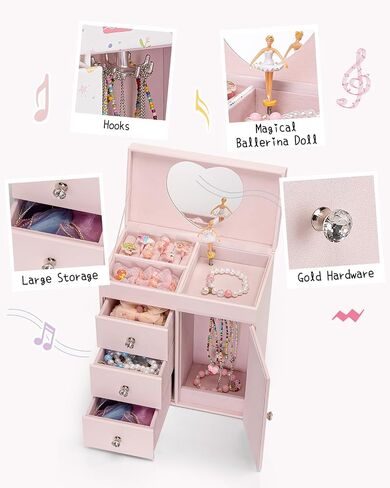 Vlando Musical Jewelry Box for Girls, Large Kid Music Box with Ballerina for Birthday Bedroom Decor, 4 Layer Girl Jewelry Gifts for Girls Kids - Fantasy in Saudi Arabia