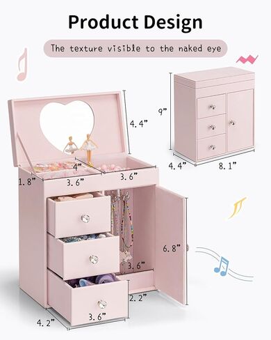 Vlando Musical Jewelry Box for Girls, Large Kid Music Box with Ballerina for Birthday Bedroom Decor, 4 Layer Girl Jewelry Gifts for Girls Kids - Fantasy in Saudi Arabia