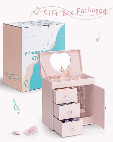 Vlando Musical Jewelry Box for Girls, Large Kid Music Box with Ballerina for Birthday Bedroom Decor, 4 Layer Girl Jewelry Gifts for Girls Kids - Fantasy in Saudi Arabia