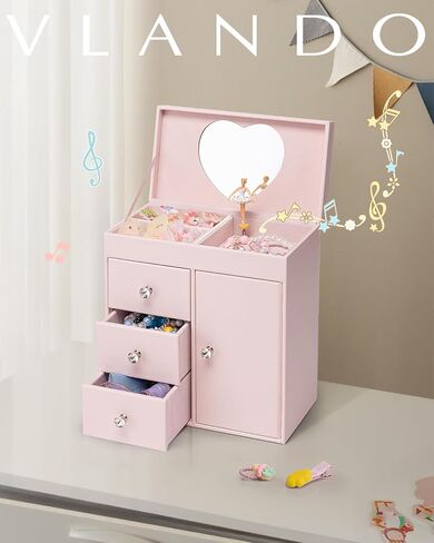 Vlando Musical Jewelry Box for Girls, Large Kid Music Box with Ballerina for Birthday Bedroom Decor, 4 Layer Girl Jewelry Gifts for Girls Kids - Fantasy in Saudi Arabia