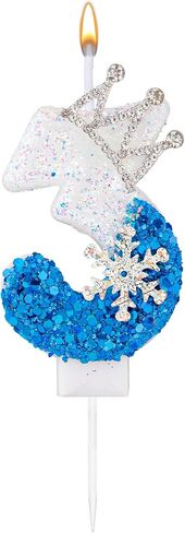Snow Themed Birthday Candles, White and Blue Ice Birthday Candles Snowflake Number Candles Birthday Wedding Cake Decoration for Kids Adults (Number 4) in Saudi Arabia