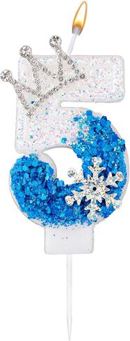 Snow Themed Birthday Candles, White and Blue Ice Birthday Candles Snowflake Number Candles Birthday Wedding Cake Decoration for Kids Adults (Number 4) in Saudi Arabia