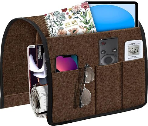 Joywell Sofa Armrest Organizer Couch Armchair Caddy Remote Control Holder for Recliner Non Slip TV Remote Caddy with 6 Pocket Storage for Magazine, Tablet, Phone, iPad, Brown in Saudi Arabia