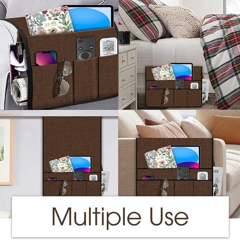 Joywell Sofa Armrest Organizer Couch Armchair Caddy Remote Control Holder for Recliner Non Slip TV Remote Caddy with 6 Pocket Storage for Magazine, Tablet, Phone, iPad, Brown in Saudi Arabia