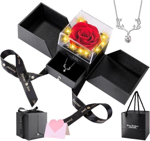 وردة محفوظة مع قلادة، هدايا زهور أبدية للنساء [أم زوجة وصديقة أخت بيستي] في عيد الأم، عيد الحب، عيد الميلاد، الذكرى السنوية، هدايا رومانسية لها (شفافة القلب) in Kuwait