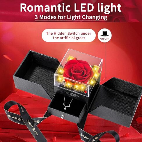 وردة محفوظة مع قلادة، هدايا زهور أبدية للنساء [أم زوجة وصديقة أخت بيستي] في عيد الأم، عيد الحب، عيد الميلاد، الذكرى السنوية، هدايا رومانسية لها (شفافة القلب) in Kuwait