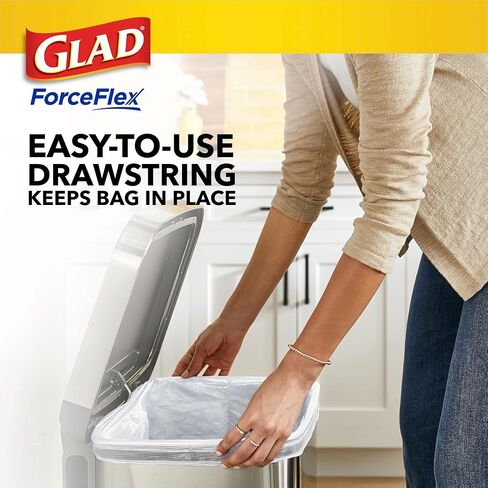 Glad Trash Bags and Food Wrap, ForceFlex Tall Kitchen Drawstring Garbage Bags, 13 Gal, Fresh Clean Scent with Febreze, 110 Ct + Glad Press'n Seal Plastic Food Wrap - 70 Square Foot Roll, (Bundle) in Saudi Arabia