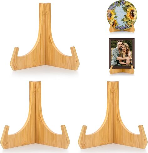 Plate Stands for Display, 6 Inch Plate Holders for Displaying, Bamboo Picture Frame Stand for Tables, Tabletop Easels, Decorative Stand for Platter, Dish, Book, Photo and Plaque (1 Pack) in Saudi Arabia