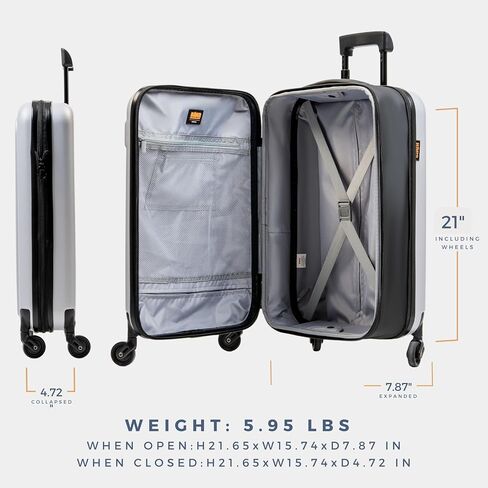BÄRA Hardside Collapsible 20 Inch Carry On Luggage - 360 Spinner Wheels, TSA Approved Lock, Water Resistant Expandable Suitcase, Impact Resistant International Carry On Hardshell Suitcase, Silver in Saudi Arabia