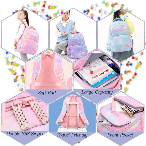 Dorlubel Girls Princess حقيبة ظهر للمدرسة الابتدائية، حقيبة ظهر مطبوعة على شكل قلب لطيفة للأطفال في مرحلة ما قبل المدرسة مع حقيبة غداء وحقيبة أقلام (شكل قلب أرجواني) in Kuwait
