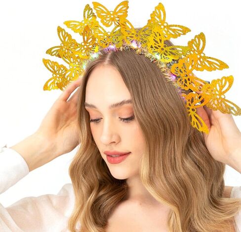 Fstrend Light Up Headband Butterfly LED Hair Hoop Monarch مضيئة غطاء الرأس زي حفلة الشاي للنساء in Kuwait