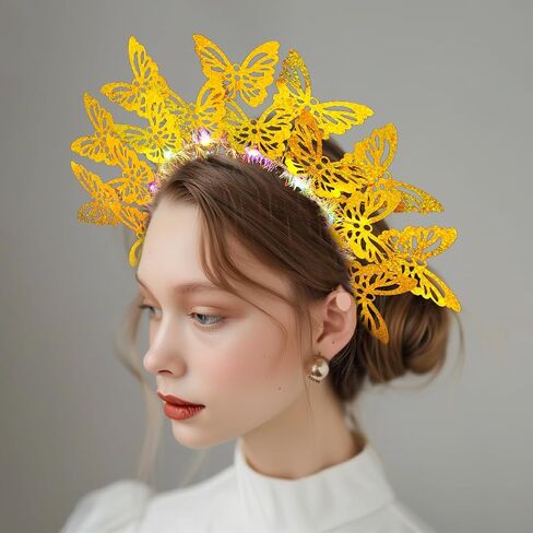 Fstrend Light Up Headband Butterfly LED Hair Hoop Monarch مضيئة غطاء الرأس زي حفلة الشاي للنساء in Kuwait