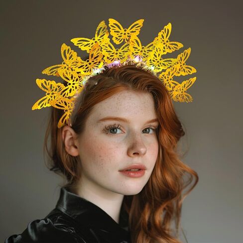 Fstrend Light Up Headband Butterfly LED Hair Hoop Monarch مضيئة غطاء الرأس زي حفلة الشاي للنساء in Kuwait