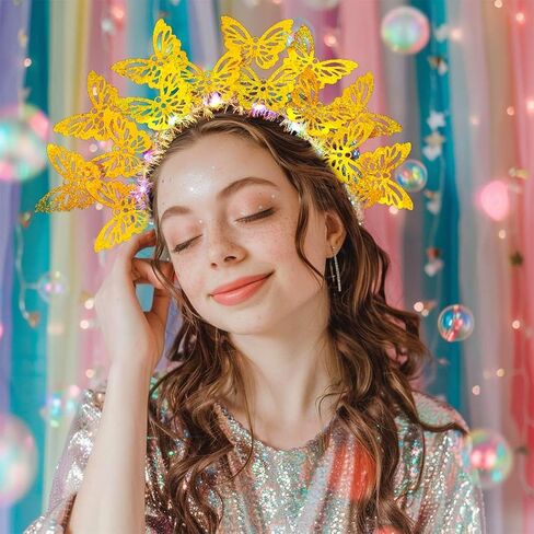 Fstrend Light Up Headband Butterfly LED Hair Hoop Monarch مضيئة غطاء الرأس زي حفلة الشاي للنساء in Kuwait
