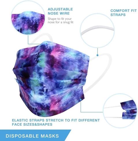 100 Pcs Disposable Face Masks - 3-Layer Breathable Safety Masks,Disposable Masks for Adults Men Women,Holiday Colorful Mask in Saudi Arabia