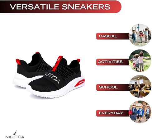 Nautica Kids Athletic Slip-On Sneakers - Comfortable Bungee Running Shoes for Boys and Girls - Stylish and Supportive Footwear for Active Kids (Big Kid/Little Kid/Toddler) in Kuwait