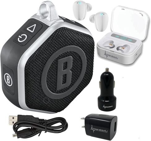 Bushnell Wingman Mini Black/Silver GPS Bluetooth Speaker with Wearable4U Ultimate Black Earbuds and Wall/Car Chargers Bundle in Saudi Arabia