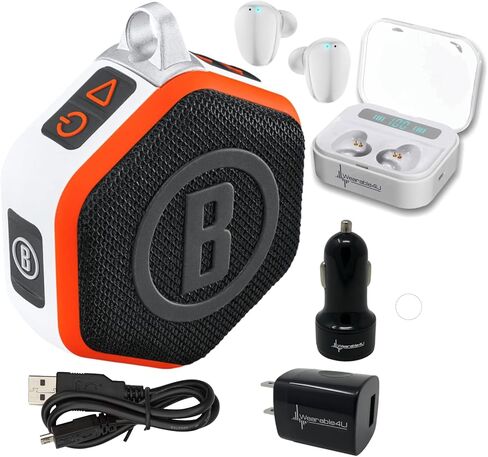 Bushnell Wingman Mini Black/Silver GPS Bluetooth Speaker with Wearable4U Ultimate Black Earbuds and Wall/Car Chargers Bundle in Saudi Arabia