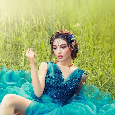 طقم غطاء للرأس بتصميم أذني قزم مع خماسية من فريش مي - عصابة رأس متدلية على شكل أذني قزم وسلسلة رأس من الخرز الكريستالي على شكل أذن in Kuwait