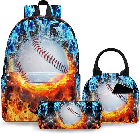 3PCS Backpack for Boys Girls Kids Soccer School Backpack Sets with Lunch Bag Pencil Case, 17 Inch Lightweight Bookpack 3 in 1 Set for Teens Elementary Middle HighSchool Students (Fire Soccer) in Saudi Arabia