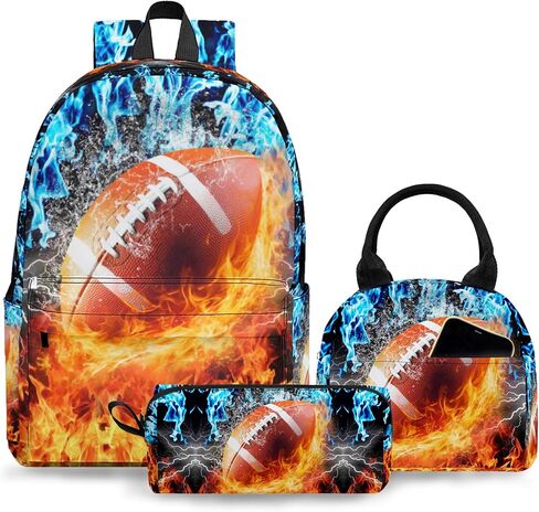 3PCS Backpack for Boys Girls Kids Soccer School Backpack Sets with Lunch Bag Pencil Case, 17 Inch Lightweight Bookpack 3 in 1 Set for Teens Elementary Middle HighSchool Students (Fire Soccer) in Saudi Arabia