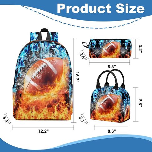 3PCS Backpack for Boys Girls Kids Soccer School Backpack Sets with Lunch Bag Pencil Case, 17 Inch Lightweight Bookpack 3 in 1 Set for Teens Elementary Middle HighSchool Students (Fire Soccer) in Saudi Arabia