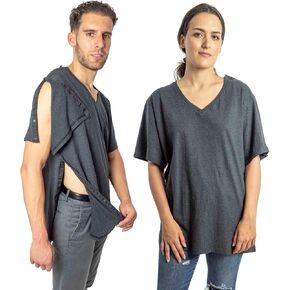 Inspired Comforts Right Shoulder & Side Access Post Surgery & Rehab Unisex Snap Shirt - Grey
