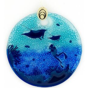 California Poppy Ornament, Fused Glass, 3 in Flat, Hanging Suncatcher
