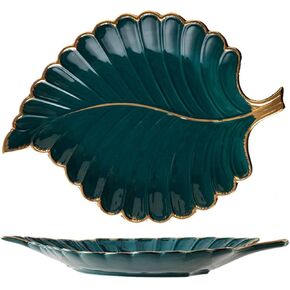 Jewelry Tray Ceramic Ring Holder Dish 10.6" x 7.9" Black Key Bowl Birthday Gifts for Women Leaf Aesthetic Coffee Table Decor Cute Room Apartment Bathroom Dresser Decor Bridesmaid Wedding Gifts