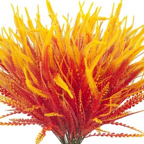 Grunyia 10 Bundles Artificial Fall Flowers for Outdoors Fake Plants UV Resistant Plastic Plants Shrubs Bushes for Home Fall Front Door Porch Garden Autumn Decor (Coffee)