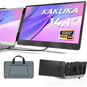 Laptop Screen Extender, 14" FHD 1080P IPS Portable Monitor for 13.3"-17" Laptop, HDMI/USB-A/Type-C Laptop Monitor Extender with Kickstand, Plug and Play for Mac/Wins/Android/Switch