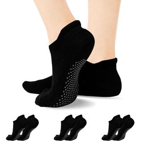 Non Slip Grip Socks 3 Pairs Yoga Socks Unisex for Pilates,Hospital,Ankle,Barre Anti Skid Socks for Women and Men(Black)