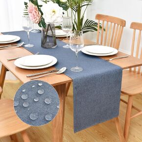 Waterproof Faux Linen Table Runner Farmhouse Short Mist Blue Table Runner 36 Inches Rustic Washable Table Runner Dresser Scarf for Kitchen Dining Room Indoor Outdoor 13x36 Inch in Saudi Arabia