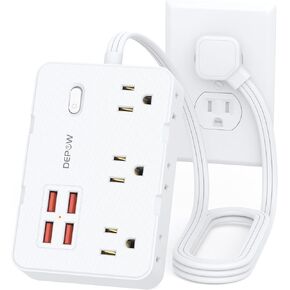 Power Strip with 6 AC Outlets and 4 USB-A Ports,Wall Mount 45° Angled Plug Charging Station with Power Switch, 3Ft Extension Cord for Cruise Ship, Dorm Room, Travel Essentials, White