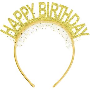 KALIONE Happy Birthday Headband Glitter Princess Tiara Party Crowns Headpiece Cute Hat Decorations for Women Girls