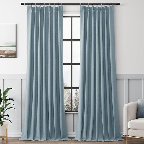 قرصة مطوي ستائر التعتيم لغرفة النوم 2 لوحة مجموعات محايدة مزرعة كريم الكتان الطبيعي ستائر سوداء 84 بوصة طويلة الحرارية معزولة ضوء حجب غرفة سواد ستائر النافذة مطوي in Kuwait