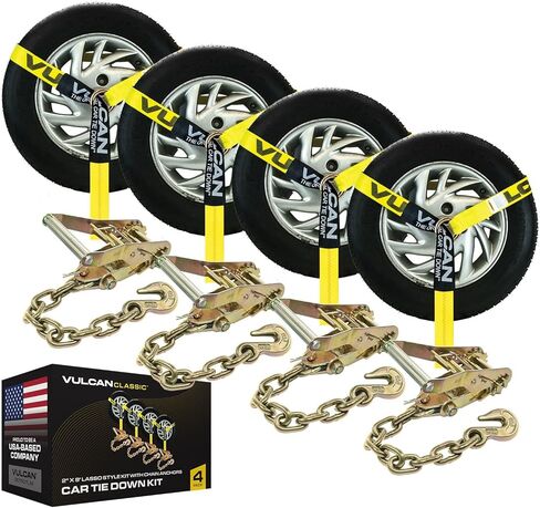 VULCAN Car Tie Down with Snap Hooks - Lasso Style - 2 Inch x 96 Inch - 4 Pack - High-Viz - 3,300 Pound Safe Working Load in Kuwait