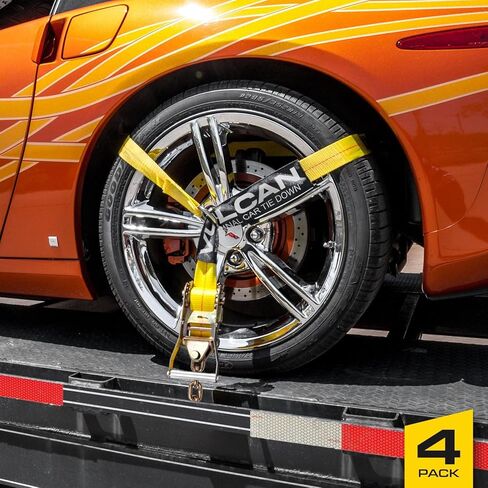 VULCAN Car Tie Down with Snap Hooks - Lasso Style - 2 Inch x 96 Inch - 4 Pack - High-Viz - 3,300 Pound Safe Working Load in Kuwait