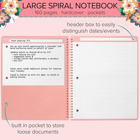 Vera Bradley Large Spiral Notebook, College Ruled Paper, 11" x 9.5" with Pocket and 160 Lined Pages, Rain Forest Canopy Pink in Saudi Arabia