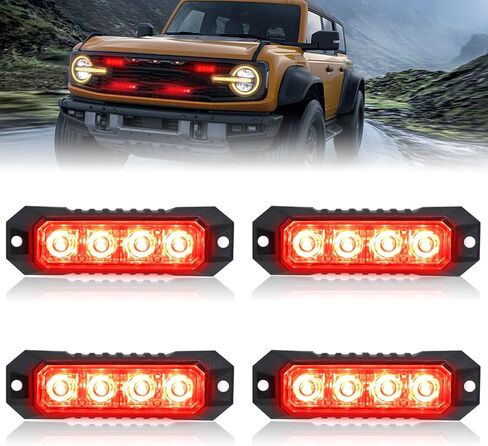 4 قطع أضواء ستروب للشاحنات، أضواء الطوارئ للمركبات الأضواء الوامضة، 4 مصابيح LED ستروب رأس ضوء الشبكة، لمركبات شاحنات الشرطة لرجال الإطفاء (الأحمر والأزرق) in Saudi Arabia