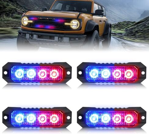 4 قطع أضواء ستروب للشاحنات، أضواء الطوارئ للمركبات الأضواء الوامضة، 4 مصابيح LED ستروب رأس ضوء الشبكة، لمركبات شاحنات الشرطة لرجال الإطفاء (الأحمر والأزرق) in Kuwait