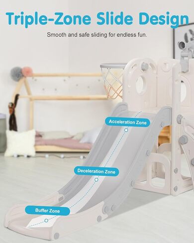 Toddler Slide, 6 in 1 Kids Indoor Slide for Toddlers 1-3, Baby Indoor and Outdoor Climber Playset, Kids Slide with Basketball Hoop and Telescope, Toddler Outdoor Playground (Blue&Gray) in Saudi Arabia