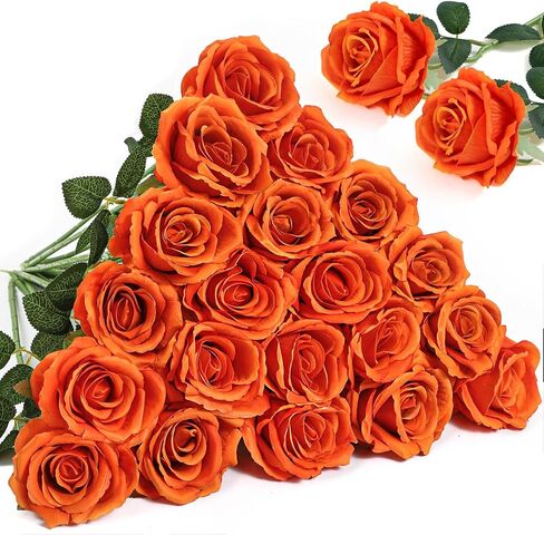 Alecono 𝟮𝟬𝙋𝙘𝙨 Fake Roses, 4in 𝘽𝙞𝙜 𝗩𝗲𝗹𝘃𝗲𝘁 Flower Head Champagne Roses Artificial Flowers with Stems for Wedding Decorations, Fake Roses Bouquet for DIY Home Party Decor in Kuwait