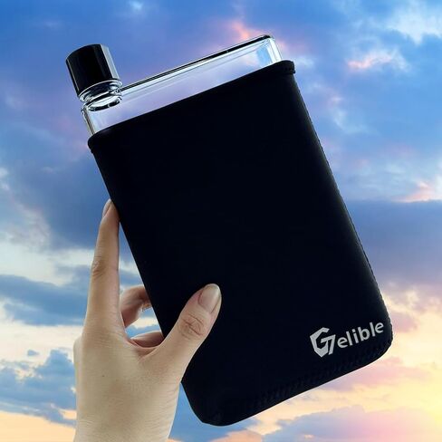 Flat Water Bottle 14oz with Cup Sleeve,Portable Clear Reusable Slim, Leak Proof Cup for Activity Outdoor Gym Camping Travel,Fits in Pocket &Random Corner. in Saudi Arabia