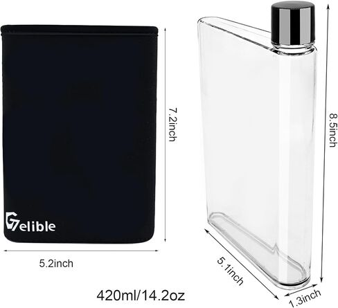 Flat Water Bottle 14oz with Cup Sleeve,Portable Clear Reusable Slim, Leak Proof Cup for Activity Outdoor Gym Camping Travel,Fits in Pocket &Random Corner. in Saudi Arabia